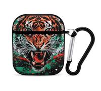 Tiger Black History African U.S. Flag Funny Case Cover Compatible for AirPods 1 & 2 Earbuds Protective Hard Cover with Keychain