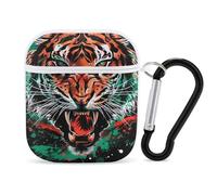 Tiger Black History African U.S. Flag Funny Case Cover Compatible for AirPods 1 & 2 Earbuds Protective Hard Cover with Keychain
