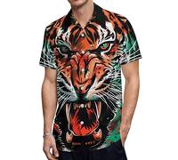 Tiger Black History African U.S. Flag Men's Button Down Shirt Casual Short Sleeve Shirts Beach Summer Shirt with Pocket