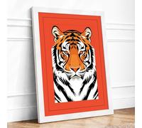 Tiger Bold Geometric Framed Wall Art Print A3 White