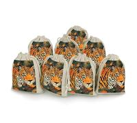 Tiger Botanical Print Bunches Pocket Cotton And Hemp with Drawstring 8 Pieces Reusable Gift Bags Jewelry Pouch for Wedding DIY Craft Party (4.9 X 6.7 Inch)