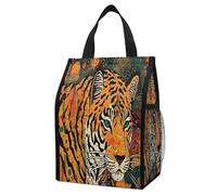 Tiger Botanical Print Insulated Lunch Bag Box, 12L Capacity with Dual Side Pockets, Foldable Cooler Tote, Leakproof Lunch Cooler Bag, Reusable Picnic Tote Bags for Work Travel Office Beach