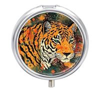 Tiger Botanical Print Pill Box, 3 Compartment Small Pill Case Waterproof Travel Pill Organizer for Pocket Or Purse Portable Mini Medicine Tablet Vitamin Holder Pill Case