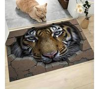 Tiger breaks through the wall Doormat - Non-Slip Washable Doormat, Welcome 3D Animals Trapper, Water Absorbent Floormat for Indoor/Ourdoor use, Front Entrance and kitchen (Orange, 60 x 90 cm)