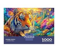 Tiger by A Colorful Stream with Church 1000-Piece Jigsaw Puzzle The Forest King Great for Game Nights, Adults & Kids 70x50cm/1000pcs