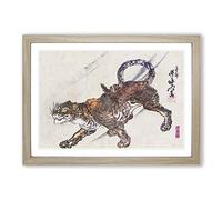 Tiger by Kawanabe Kyosai Framed Print | A2 Oak Framed Wall Art | Ready to Hang | Modern Animal Picture | Living Room Bedroom Lounge Office