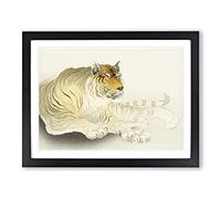 Tiger By Ohara Koson Asian Japanese Framed Print | A4 Black Framed Wall Art | Ready to Hang | Asian Animal Picture | Living Room Bedroom Lounge Office