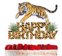 Tiger Cake Decorations Cute Jumping Happy Birthday Party Supplies Tiger Party Decorations Cupcake Toppers Tiger Birthday Decor for Kids Birthday Party Celebrations