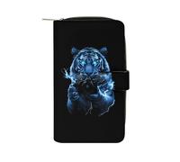 Tiger Camera Thunder Leather Bifold Organizer Wallet with Zipper Pocket Multifunctional Credit Card Holder