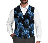 Tiger Camera Thunder Men's Casual Suit Vests with 2 Pockets Slim Fit Waistcoat Vest Business Formal Cufflinks Dress XL