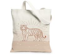 Tiger Canvas Tote Bag for Women, Minimalistic Modern Sunburst Lines None Beige Washable Reusable Everyday Tote Bag for Shopping Brunch Park Library Day Trips 13x15 Inch