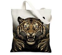 Tiger Canvas Tote Bag for Women, Wild Bold Claws Fur None Black Washable Reusable Grocery Bag Ideas for Shopping Trips Offi, Black, 13x15 Inch