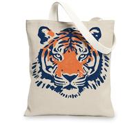 Tiger Canvas Tote Bags, Wild Animal Print Reusable Grocery Bags, Casual Lightweight Washable Shoulder Strap Bags for Gym Tr, Beige, 13x15 Inch