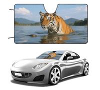 Tiger Car Windshield Sun Shade - Reflector Sunshade Offers Ultimate Protection for Car Interior, Cool Reflective Sun Blocker Fits Small Sedans, Mini SUVs 55"x30"