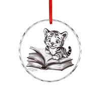 Tiger Cat Book Christmas Ornaments Crystal Glass Hanging Pendant Craft Gifts for Christmas Tree Decoration