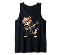 Tiger Cheetah Playing Bass Guitar Guitarist Rocker Pose Cool Tank Top