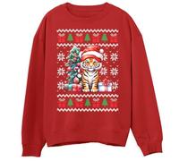 Tiger Christmas Sweater for Kids Festive Wild Animal Christmas Sweatshirt Ugly Xmas Jumper for Boys and Girls, 3-4 Years, Red