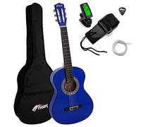 Tiger CLG4-BLTU Classical Spanish Guitar 3/4 - Ideal for Beginners and Children Aged 9+ - Tuner, Bag, Pick, Strap, Spare Strings Included - Blue- Three Quarter sized
