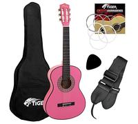 Tiger 3/4 Size Childrens Classical Guitar Pack with Gig Bag, Strap & Picks- Pink
