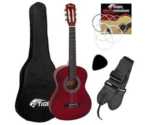Tiger CLG4-RD 3/4 Size Classical Spanish Guitar Pack - Red | Age 9 - 11