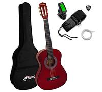 Tiger CLG4-RDTU Classical Spanish Guitar 3/4 - Red | Ideal for Beginners and Children Aged 9+ - Tuner, Bag, Pick, Strap, Spare Strings Included - Three Quarter Sized