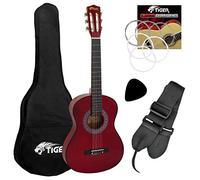 TIGER CLG6-RD Beginners 1/2 Size Classical Guitar Pack - including Gig Bag, Spare Nylon Strings and Guitar Pick - Red - Now with 6 Months Free Lessons Included