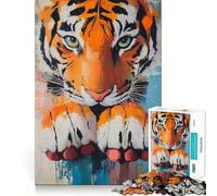 Tiger Close-Up Painting Adults Puzzles 1000 Piece Jigsaws Reason Skill Toy Slow Enjoy Exact Cut Art Collection Piece 50x75cm