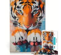 Tiger Close-Up Painting Jigsaws 1000 Pieces for Adults Mind Exercise Toy Stress Relief Design Assembly Elegant Gift 38x26cm
