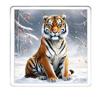 TIGER Coaster. Image of a tigers on 10cm x 10cm Acrylic Coaster (TIGER 1 IN SNOW)