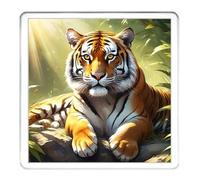 TIGER Coaster. Images of tigers on 10cm x 10cm Acrylic Coaster (TIGER 2 GOLDEN IN SUN)
