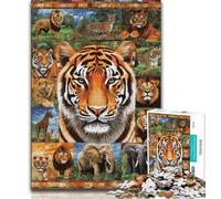 Tiger Collage Jigsaw Puzzles for Teenagers,for Educational Game Challenge Toy for Is Ideal As A Gift for The Whole Family 75x50cm