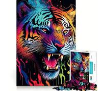 Tiger Colorful Animal Teenagers 1000 Piece Jigsaw Puzzle Memory Gain Light Relax Design Assembly Wall Art Decor (50x75cm)