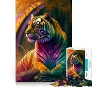 Tiger Colorful Animal Teenagers 1000 Piece Jigsaw Puzzle Memory Gain Light Relax Design Assembly Wall Art Decor (38x52cm)