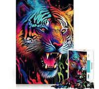 Tiger Colorful Animal Teenagers Puzzles 1000 Piece Jigsaws Boost Recall Relax Time Accurate Edge Amazing Present (38x52cm)