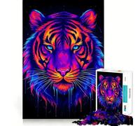 Tiger Colorful Black BG 1000 Piece Jigsaw Puzzles for Adults Jigsaw Memory Lift Slow Enjoy Image Assembly Creative Gift (38x26cm)