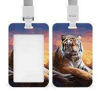 Tiger Colorful Sunset ID Badge Holder Durable ABS Plastic Card Case Protector with Lanyard,Push-Pull Slot,Stylish Lanyard ID Card Holders for Office Corporate Use