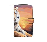 Tiger Colorful Sunset Leather Wallet,Multiple Card Slots Clip,Multi-Functional Slim Billfold For Men Women