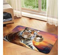 Tiger Colorful Sunset Pet Feeding Mat Absorbent Pu Leather Dog Cat Food Mats Contain Spills Protects Floors, Anti-Slip Rubber Backing Dog Bowl Mats Easy Clean Pet Placemats 40x60cm