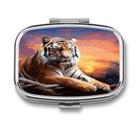 Tiger Colorful Sunset Portable Metal Square Pill Organizer 2 Compartments Small Medicine Box Travel Pill Container Vitamin Organizer and