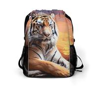 Tiger Colorful Sunset Sports Drawstring Backpack,Packsack with Shoe Compartment And Wet Proof Pocket for Youth