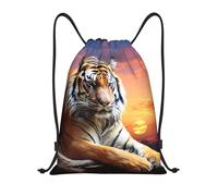 Tiger Colorful Sunset Unisex Drawstring Bag Adjustable Gym Sack Durable Drawstring Backpack For Climbing Football Sports