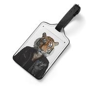 Tiger Cool PU Luggage Tag with Name ID Card for Suitcase Bag Labels Travel Essentials