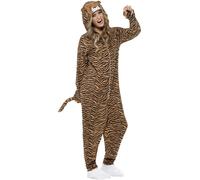 Smiffys Tiger Costume, Brown with Hooded All in One, Party Animals Fancy Dress, Animal Dress Up Costumes Halloween