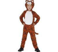 Smiffys Tiger Costume, Orange & Black with Hooded Jumpsuit & Tail, Children's Animal Fancy Dress, Animal Dress Up Costumes