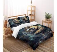 Tiger Crystal Bedding Set Theme Bedspread Wildlife Animal Theme Duvet Cover Set Microfiber Comforter Cover Universal for All Seasons Pillowcase Double（200x200cm）