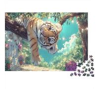Tiger Cub Hanging on Tree 1000 Piece Jigsaw Puzzle Adult Family Wildlife Indoor Educational Activity Stress Relief Birthday Home Decor 52x38cm/1000pcs