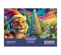 Tiger Cub in Santa Hat near A Colorful Christmas Tree 1000-Piece Jigsaw Puzzle Tiger Brainteasing Challenge for All Ages 52x38cm/1000pcs
