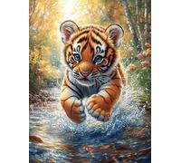 Tiger Cub in Waterfall 500 Piece Jigsaw Puzzle for Adults Weekend Hobby Creative Challenge No Duplicate Pieces Ideal Retirement Gift 500 PCS