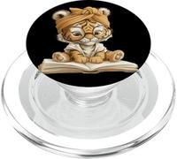 Tiger Cub Open Book Reading Animal Lover Graphic Portrait PopSockets PopGrip for MagSafe