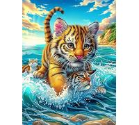 Tiger Cub Playing in The Water 500 Pieces Premium Jigsaw Puzzle Science Fiction Magical Dream Adult Jigsaws Educational Challenge Mental Exercise Wall Art Winter Thick Cardboard 500 PCS